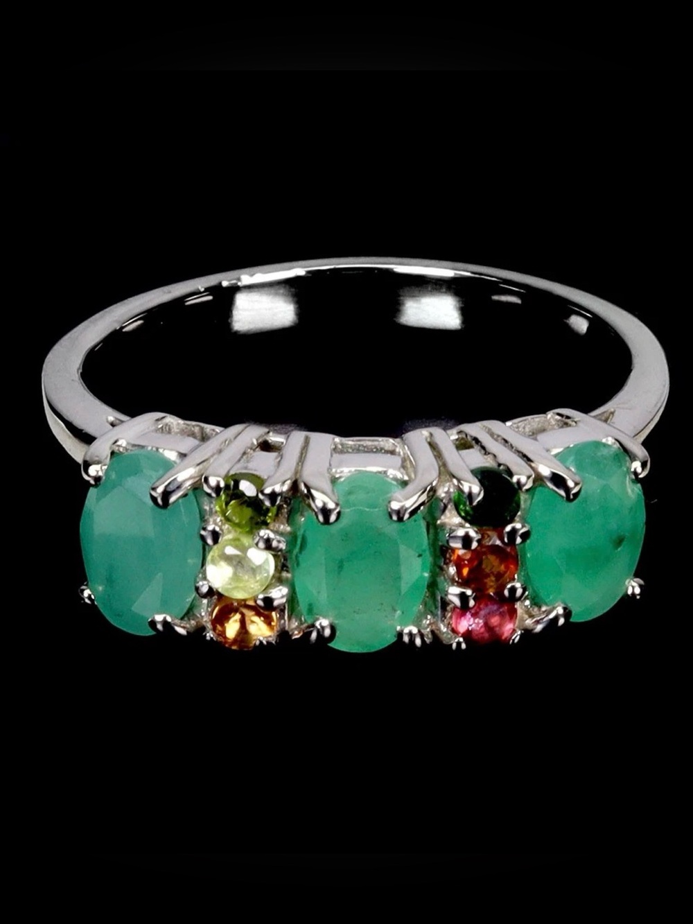 925 Sterling Silver Ring Oval Emerald 6x4mm Tourmaline Gemstone Jewelry Size 8